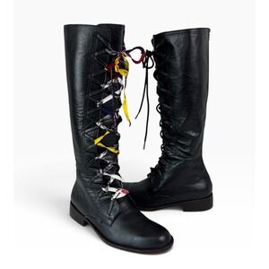 Esquivel Women's 9.5 Tall Black Leather Boots EUC 1-Multi Lace + New Pair Laces